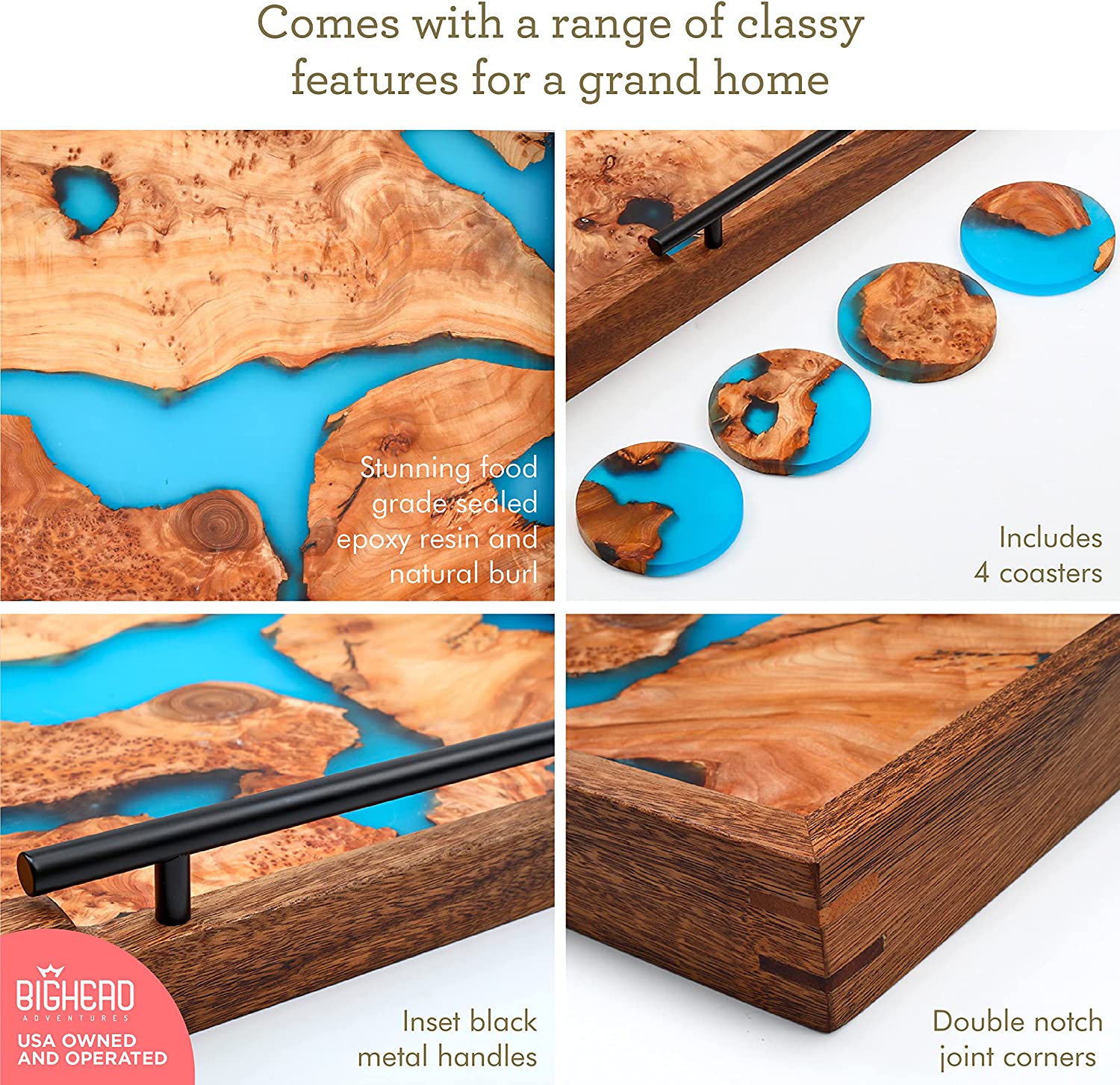 Large Resin Wood Serving Tray -   Serving tray wood, Food safe resin,  Tray